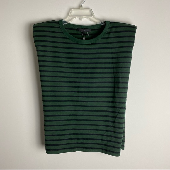 New Endless Rose Striped Green and Black Shoulder Padded Top M - Picture 9 of 12